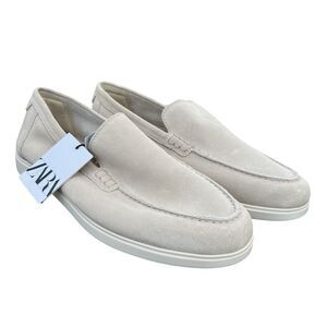 Zara Men's Beige Real Suede Leather White Sole Casual Loafers Shoes Size US 8